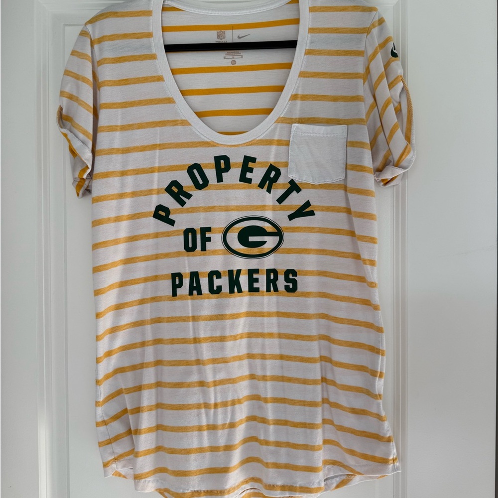 Nike White and Yellow Striped Packers Tee